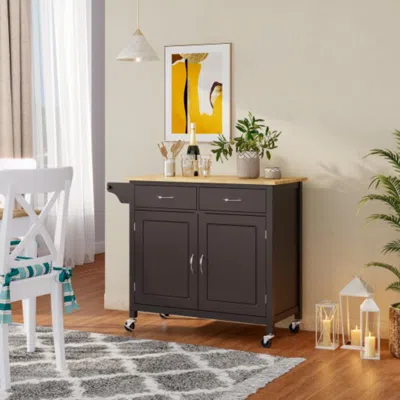 Hivvago Modern Rolling Kitchen Cart Island With Wooden Top-brown