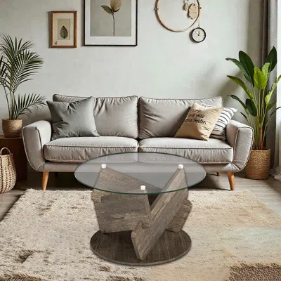 Hivvago Modern Round 32" Coffee Table Featuring A Smooth Glass Top In Transparent