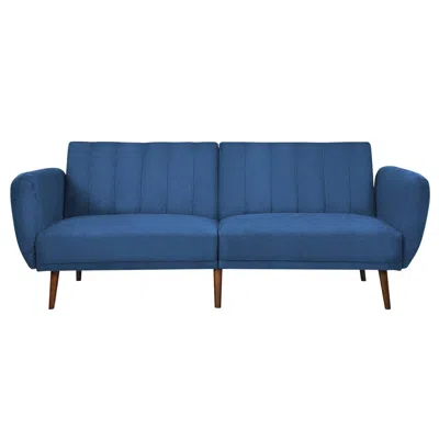 Hivvago Modern Scandinavian Blue Linen Upholstered Sofa Bed With Wooden Legs