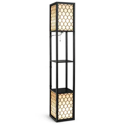 Hivvago Modern Shelf Freestanding Floor Lamp With Double Lamp Pull Chain And Foot Switch In Black