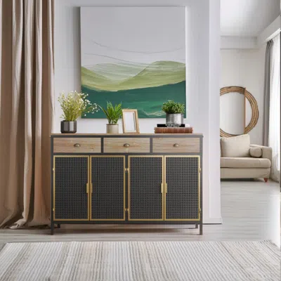 Hivvago Modern Sideboard With 4 Doors And 3 Top Drawers In Black