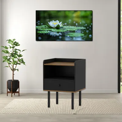Hivvago Modern Sofa End Table With Drawer And Triple Storage Tiers In Black