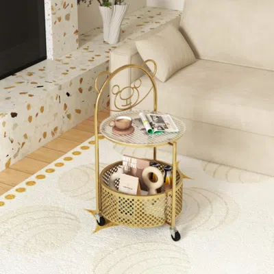 Hivvago Modern Sofa Side Table On Lockable Wheels For Living Room Bedroom Study-gold
