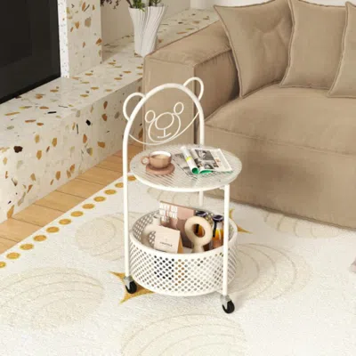 Hivvago Modern Sofa Side Table On Lockable Wheels For Living Room Bedroom Study-white