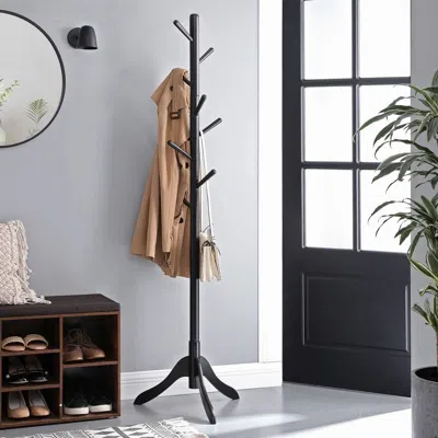 Hivvago Modern Solid Wood Coat Rack In White Finish With 8 Hooks In Black