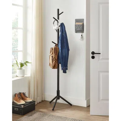 Hivvago Modern Solid Wood Coat Rack With 8 Hanging Hooks In Black