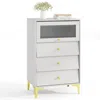 Hivvago Modern Storage Cabinet With Flip Up Fluted Glass Door And Pull-out Drawers-gray