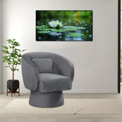 Hivvago Modern Swivel Barrel Accent Chair With Curved Backrest And Detachable Lumbar Pillow In Gray