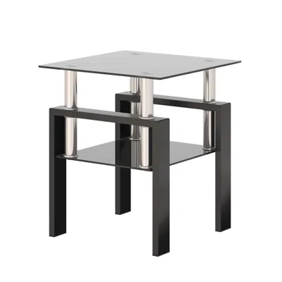 Hivvago Modern Tempered Glass Coffee And Tea Table Square End Table - Black In Multi