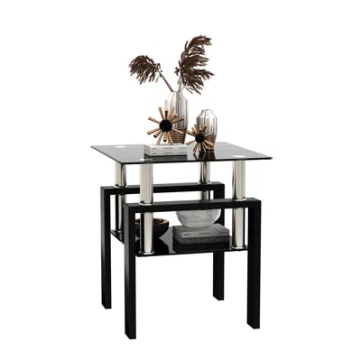 Hivvago Modern Tempered Glass Coffee And Tea Table Square End Table - Black
