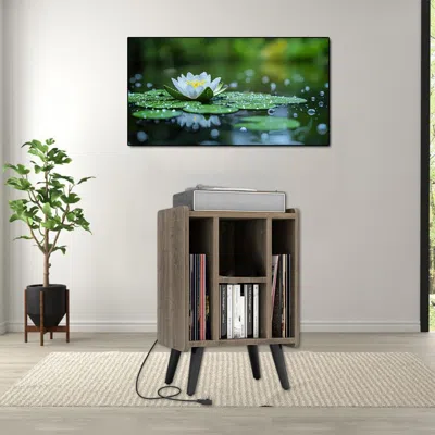 Hivvago Modern Turntable Console With 4 Open Storage Levels In Brown