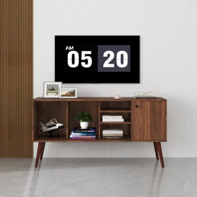 Hivvago Modern Tv Stand With Storage And Shelves In Brown