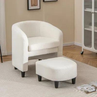 Hivvago Modern Upholstered Barrel Teddy Velvet Chair With Ottoman-beige