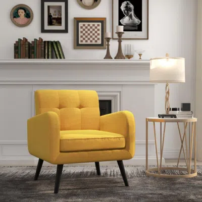 Hivvago Modern Upholstered Comfy Accent Chair Single Sofa With Rubber Wood Legs-yellow