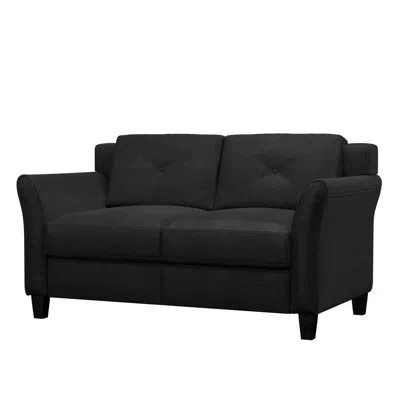 Hivvago Modern Upholstered Loveseat Sofa In Black Microfiber With Button Tufted Cushions