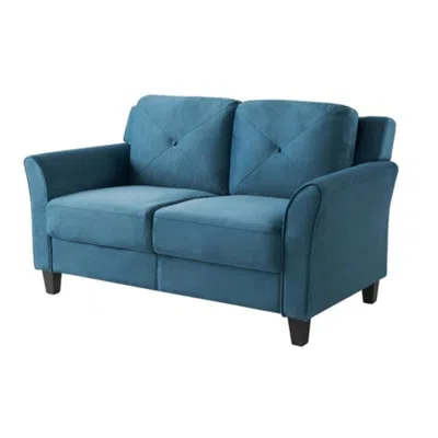 Hivvago Modern Upholstered Loveseat Sofa In Blue Microfiber With Button Tufted Cushions