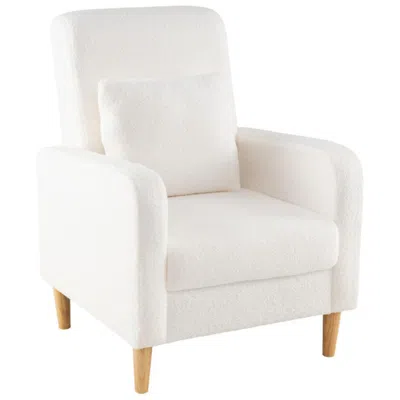 Hivvago Modern Upholstered Sofa Chair With Lumbar Pillow And Teddy Fleece Cover-white