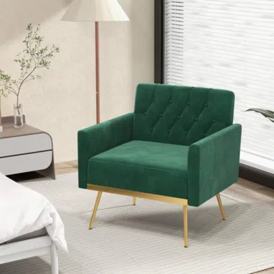 Hivvago Modern Velvet Accent Chair With Button Tufted Back Golden Metal Legs And Adjustable Foot Pads-turquo In Green