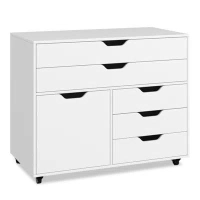 Hivvago Modern Vertical 5-drawer Mobile Chest With Door 5 Casters-white