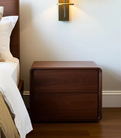 Hivvago Modern Walnut Brown Nightstand With Two Drawers