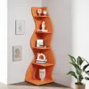 Hivvago Modern Wave Shape 5 Shelf Corner Bookcase In Orange Wood Finish In Orange