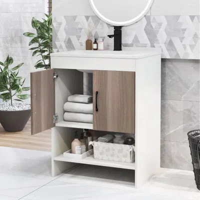Hivvago Modern White And Grey Wood Finish Bathroom Vanity With Sink And Faucet