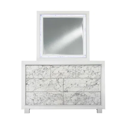 Hivvago Modern White Dresser With 7 Faux Marble Detailed Front Drawer. In Gray