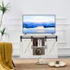 Hivvago Modern White Wooden Tv Storage Cabinet With Sliding Barn Doors