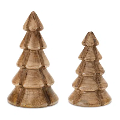 Hivvago Modern Wood Pine Tree (set Of 2) In Brown