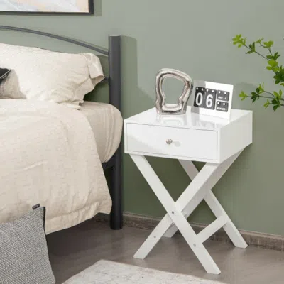 Hivvago Modern X-shaped Nightstand With Drawer For Living Room Bedroom-white