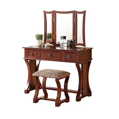 Hivvago Modish Vanity Set Featuring Stool And Mirror Cherry Brown