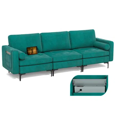 Hivvago Modular 3-seat Sofa Couch With Socket Usb Ports And Side Storage Pocket In Green