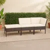 Hivvago Modular 3pc Outdoor Lounger Sofa, Brown Poly Rattan, Ivory Fabric In White