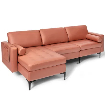 Hivvago Modular L-shaped 3-seat Sectional Sofa With Reversible Chaise And 2 Usb Ports In Red