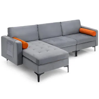 Hivvago Modular L-shaped 3-seat Sectional Sofa With Reversible Chaise And 2 Usb Ports-gray In Brown