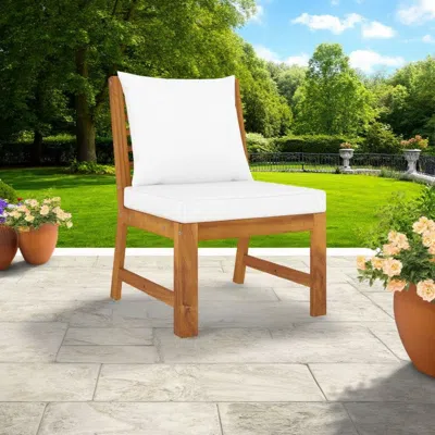 Hivvago Modular Sectional Sofa Chair With 2 White Cushions, Brown Acacia Wood