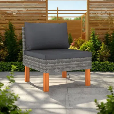 Hivvago Modular Sofa Chair, Smooth Texture Gray Fabric, Poly Rattan, Wood