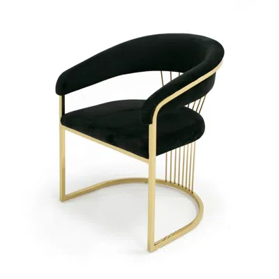 Hivvago Moha 24 Inch Dining Chair, Round Cantilever Base, Black Velvet, Gold Finish