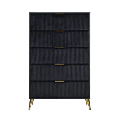 Hivvago Moko 51 Inch Tall Dresser, 5 Soft Upholstered Drawers, Black, Gold