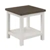 Hivvago Mon 24 Inch Square End Table, Open Bottom Shelf, Brown Top, White Frame In White