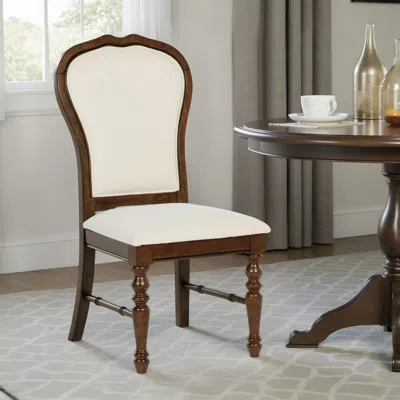 Hivvago Monta Dining Side Chair Set Of 2, Classic Brown Wood, Ivory Fabric