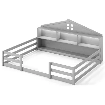 Hivvago Montessori Floor Bed With Storage Compartments And Shelf In Gray