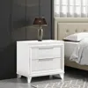 Hivvago Mory Nightstand, 2 Drawers, Embossed Herringbone Pattern White, Chrome In White