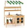 Hivvago Mud Kitchen Fir Wood Play Kitchen With Canopy And Sink And 4 Stoves-natural