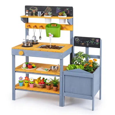 Hivvago Mud Kitchen Set For Kids With Running Water Reservoir And Plant Pots In Multi