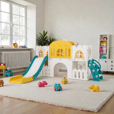 Hivvago Multi-activity Toddler Slide Set Featuring Tunnel, Ladder, And Basketball