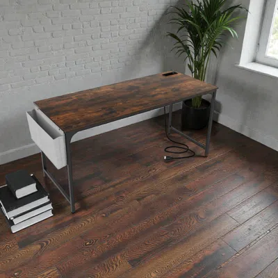 Hivvago Multi-functional 60-inch Desk With Built-in Power Hub And Storage Solutions In Brown