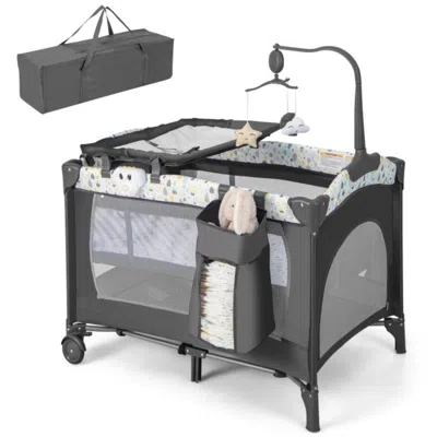Hivvago Multi-functional Baby Playpen With Mattress And Removable Changing Table-gray In Black