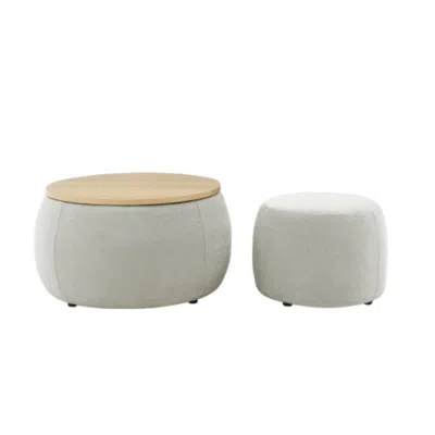 Hivvago Multi Functional Round Storage Ottoman In Neutral