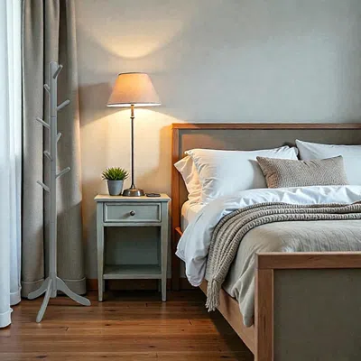 Hivvago Multi-level Wooden Coat Stand With 8 Adjustable Hooks For Entryways And Offices In Gray